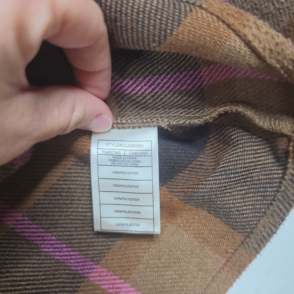 BB Dakota Steve Madden Boxy Shacket Medium Brown Black Pink Plaid Layering Piece - Picture 5 of 7